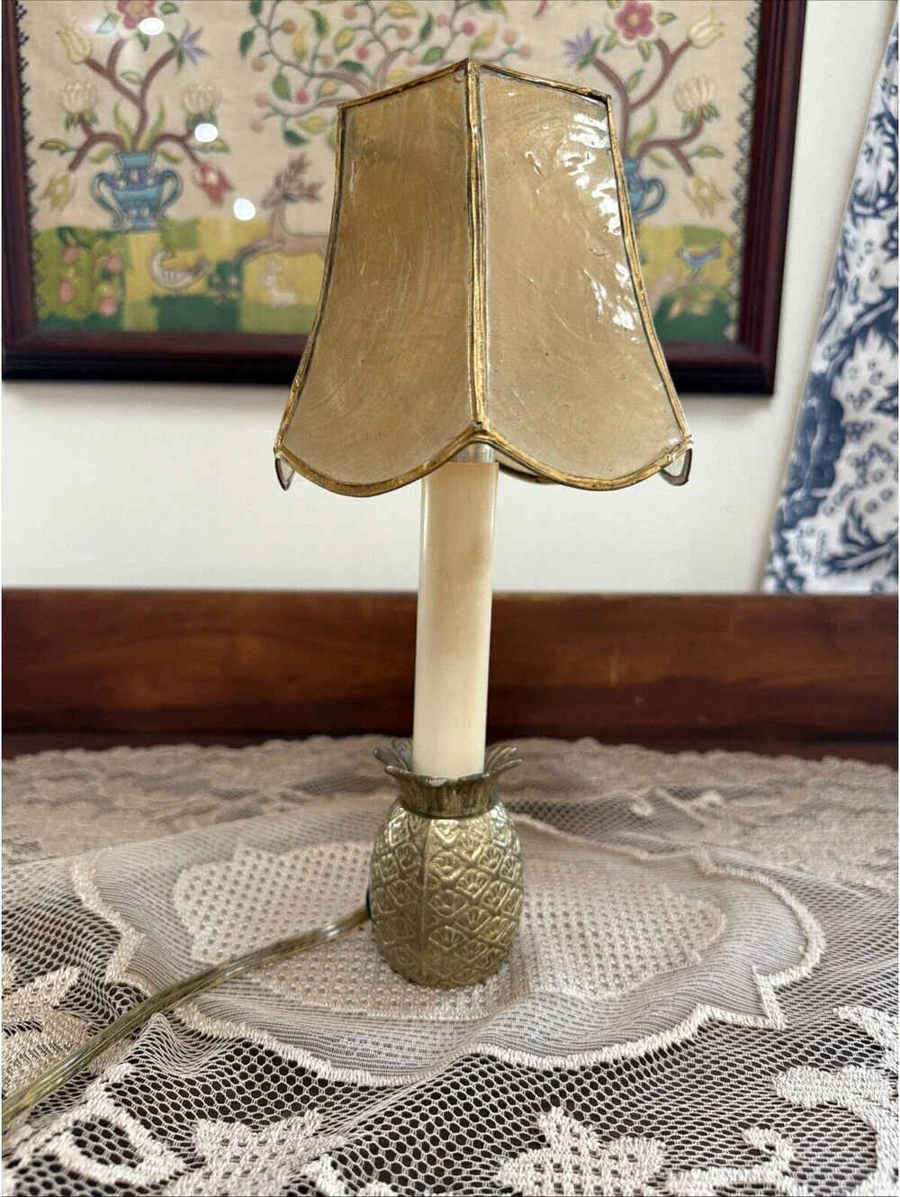 Vintage Brass Pineapple Night Light Candle Stick Lamp Decor Gold Shade Colonial